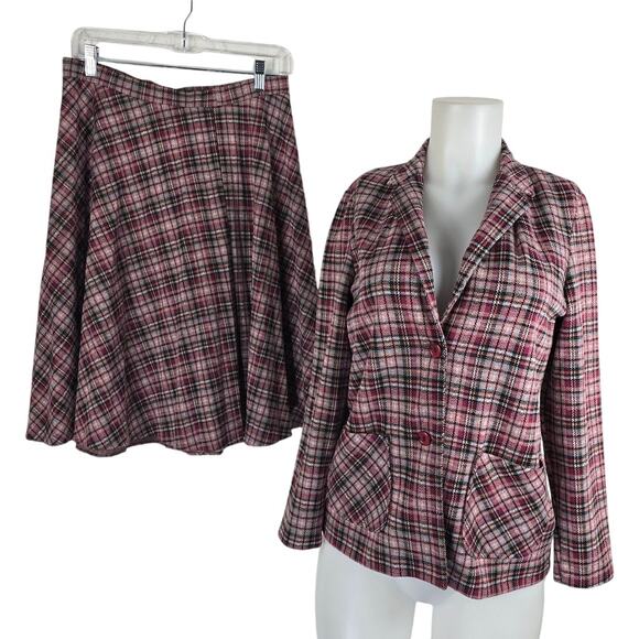 Vintage Ko Ko Knits Pink Plaid Flare Skirt and Blazer Women's 8 - Picture 1 of 6